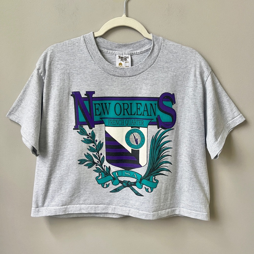 Vintage New Orleans Cropped Tee Women's Medium Jazz Boxy Retro 90s NOLA Indie